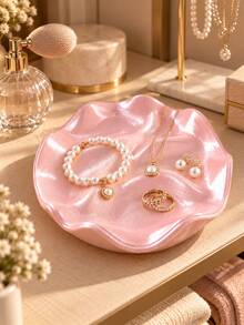 1pc Pink Wavy Jewelry Tray, Elegant Flower-Shaped Jewelry Dish, Ring Holder And Earring, Necklace, Bracelet And Watch Storage Rack, Vanity, Dresser, Bedside Table, Bedroom, Entryway Decorative Storage Box, Home Decor, Gift For Women - Multicolor - View 7
