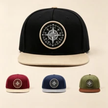 1pc Embroidered Compass Brim Cap, Street Dance Hip Hop Baseball Hat, Unisex, Suitable For Outdoor Activities - Multicolor - View 2