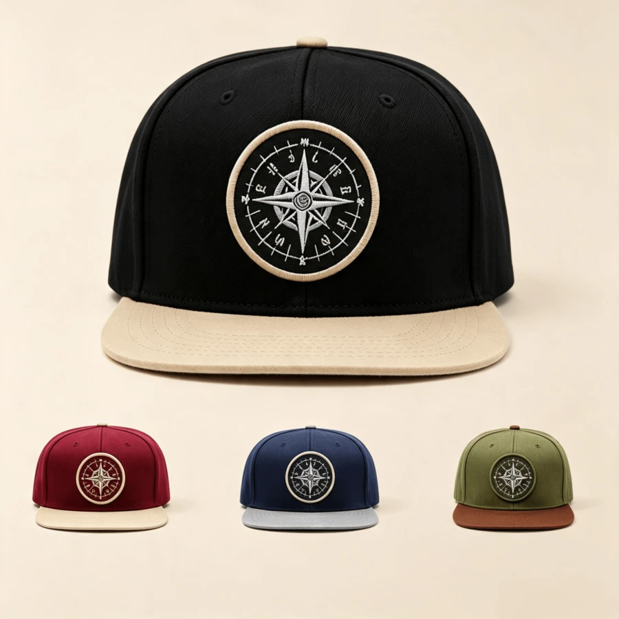 1pc Embroidered Compass Brim Cap, Street Dance Hip Hop Baseball Hat, Unisex, Suitable For Outdoor Activities