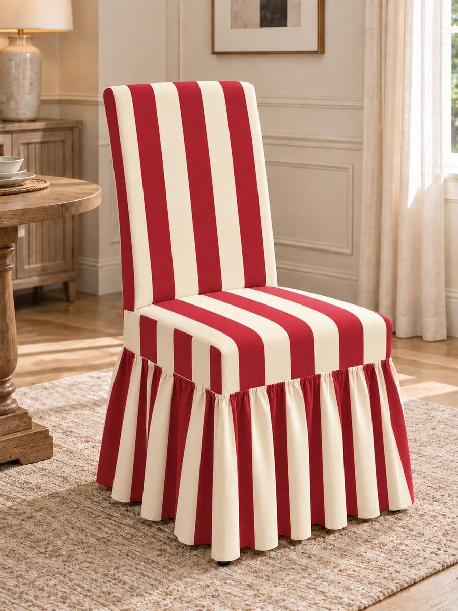 1/4/6pcs Red Striped Print Milk Silk Skirt Chair Covers, Fashionable Polyester Thickened High Elasticity All Season Universal Chair Protector Home Decor - Multicolor - View 1