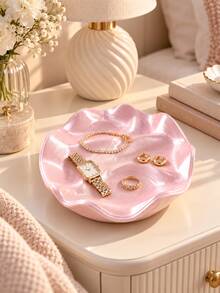 1pc Pink Wavy Jewelry Tray, Elegant Flower-Shaped Jewelry Dish, Ring Holder And Earring, Necklace, Bracelet And Watch Storage Rack, Vanity, Dresser, Bedside Table, Bedroom, Entryway Decorative Storage Box, Home Decor, Gift For Women - Multicolor - View 6