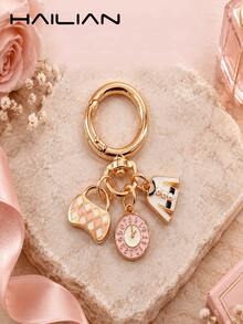 HAILIAN 1pc Alloy Material Watch Bag Clothing Women's Bag Pendant Car Keychain Key Chain Best Friend Couple Gift Small Present Suitable For Women's Keychain Bag Matching - Pink - View 3