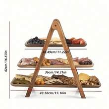 Wooden Multi-Tier Dessert Storage Rack For Home Kitchen, Rectangular Cupcake Display Tray, Christmas Birthday Party Tabletop Decor Organizer Shelf - Mocha Brown - View 8