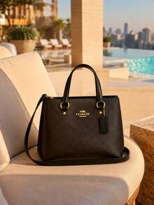 Coach حقيبة يد توت مطبوعة بتوقيع ، حقيبة كروس بودي من جلد PU بمقبضين وحزام قابل للفصل، للعمل المكتبي والتنقل اليومي وتجمعات عطلة نهاية الأسبوع - حقيبة يد توت مطبوعة بشعار العلامة التجارية - مشاهدة 4