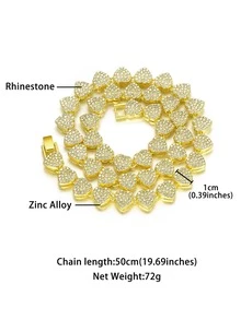 10mm Heart-Shaped Chain Necklace & Bracelet, Elegant Hip-Hop Cuban Chain Design With Crystal Heart Pendant, Suitable For Daily Wear - Full Diamond Heart Chain - View 9