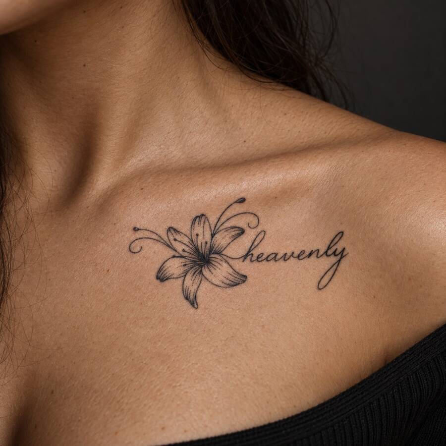 1pc Waterproof & Smudge-Proof Temporary Tattoo Sticker, PVC Faux Lily Flower Tattoo Decal, Suitable For Daily Use By Men & Women - Black - View 1