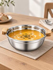 3pcs Stainless Steel Soup Bowl With Wooden Handles,Round Silver Serving Pot With Polished Interior,Stackable Kitchen Bowl For Serving Soup, Stew, Vegetables, Family Meals,Dining Tables And Restaurant Food Service,Induction Compatible Pots And Pans Set - View 4