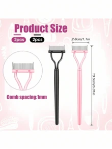 4/2/1pc Metal Tooth Eyelash Comb Separator With Lid, Used For Combing And Separating Eyelashes, Women's Makeup Tool, Suitable For Travel, Vanity, Bedroom Use, Cosmetics, Christmas Gift, Women's Gift - Multicolor - View 2