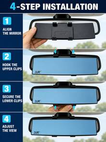 1pc Wide Angle Clip-On Car Rearview Mirror, Panoramic Interior Rearview Mirror Extension, Easy Installation Accessory, Suitable For Daily Commute, Travel And Road Trips, Birthday, Father's Day And Christmas Gift For Drivers - A - View 3