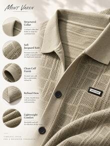 MONT VAREN Men's Collared Jacquard Knit Cardigan With Patch Pockets For Men - Khaki - View 8
