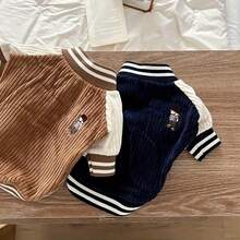 1pc Pet Ins Style Dog Baseball Jacket, Fashionable & Interesting Dog Pocket Embroidery Design, Autumn/Winter Cat & Dog Clothes - Brown - View 7