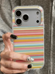 Cute Contrasting Colors Striped Glossy Back Phone Case Compatible With IPhone 18 Pro Max 18 Pro 17 Pro Max 17 Pro 17 16 Pro Max 16 Pro 16 15 Pro Max 14 13 15 Pro 15 14 16 Plus Simple Style Shell - Color Stripes - View 4