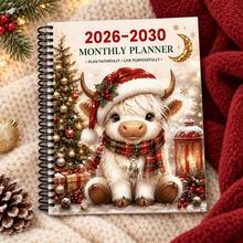2026-2030 May Monthly Planner Christmas Highland Cute Cow Spiral Binding Notebook High Aesthetic Schedule Diary Book, Adorable Christmas Holiday Cover, Suitable For Daily Check-In, Time Management, Students & Adults Universal, Cross-Border Creative Stationery Notebook, Record Goals & To-Do List - Style 1 - View 3