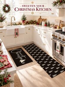 1/2pcs Christmas Floor Mat, Christmas Tree Pattern Merry Christmas Kitchen Rug, Winter Home Decor Low-Key Kitchen Carpet, Christmas Holiday Gift! - Multicolor - View 8