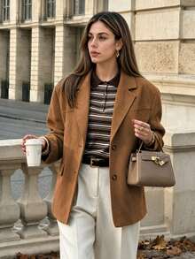 Women's Casual Autumn/Winter Suede Brown Blazer - Khaki - View 2