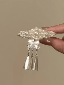 1pc New Chinese Style Antique Pearl Tassel Hairpin Fashion Retro Hair Accessories - White - View 2