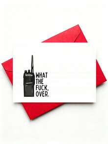 1pc What The F Over Card, Walkie-Talkie Sarcastic Humorous Greeting Card With Envelope, Vintage Radio Illustration Funny Quote Creative Card, Playful Teasing Friendship Joke Card, Fun Humorous Gift Card For Best Friend - Multicolor - View 5