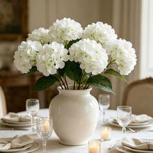 2pcs Artificial Hydrangea Flowers, Suitable For Wedding, Bridal Bouquet, Home And Room Decor, Autumn Style, Halloween, Party, Bedroom, Bathroom, Tabletop Display, Outdoor Scene, Back To School Theme, Wall Decor And Office - White - View 2