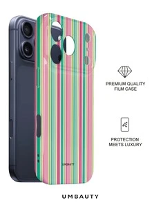 UMBAUTY 1pc Pink & Green Striped Pattern Design, Compatible With Phone 18 Pro Max, Fits Apple 18/17/16/15/14/13/12/11 Pro Max/Plus/Mini 17e, Full Coverage High-Definition Printed Soft Shell Phone Case, Raised Screen/Lens Protection, Unisex, Ideal Gift For Girlfriend On Halloween, Valentine's Day, Easter, Wedding Season And Birthday - Multicolor - View 2