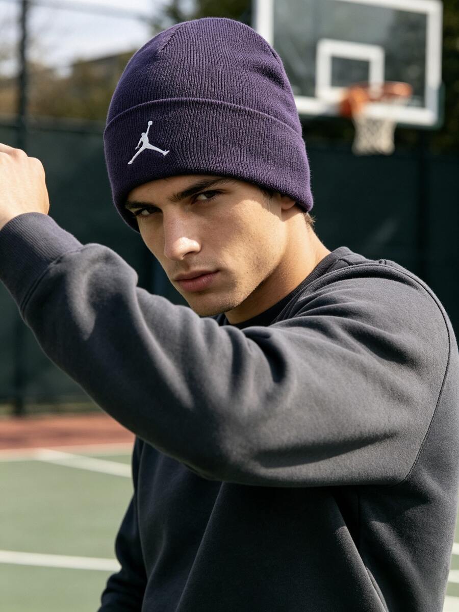 Nike Embroidered Jumpman Design Windproof Warm Comfortable Minimalist Versatile Beanie Unisex Couple Style Purple - Purple - View 1