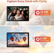 Qetupa 10.1 吋 HD IPS Android 15 平板電腦，4GB RAM 64GB/128GB 儲存空間，MTK8788 2.0GHz 八核心，5MP+13MP 相機，6000mAh 長效電池，2.4G&5G WiFi 5 BT5.2 GPS（不含適配器） - 黑色 - 查看 7