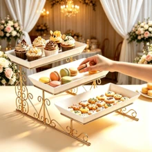 Fanser Gold Iron 3-Tier Cake Stand With 3 White Plastic Trays - View 4
