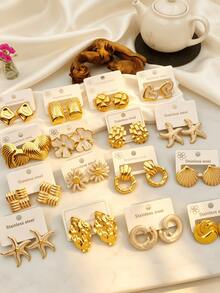 4/8/16/24pcs Stylish Statement Stainless Steel Earrings,For Guest Prom & Night Out - Multicolor - View 5