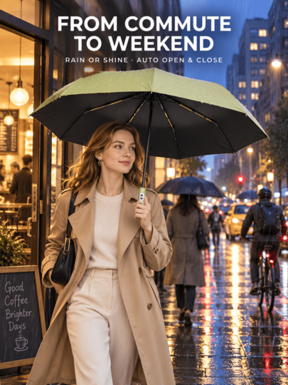 12-Rib Double-Reinforced Automatic Open/Close Folding Umbrella, 24 Ribs Total, Sturdy Wind-Resistant Frame, Extra Large Canopy For Effective Rain Protection, 3-Fold Portable And Collapsible, Dual-Use For Sun And Rain, Minimalist Solid Color Business Style, Suitable For Daily Commute, Outdoor Travel, Business Trips And Sightseeing, Handles Heavy Rain And Strong Winds, Practical Rain Protection Tool For Home And Travel, Halloween, Thanksgiving, Christmas, Birthday Gift, Fully Automatic Open/Close