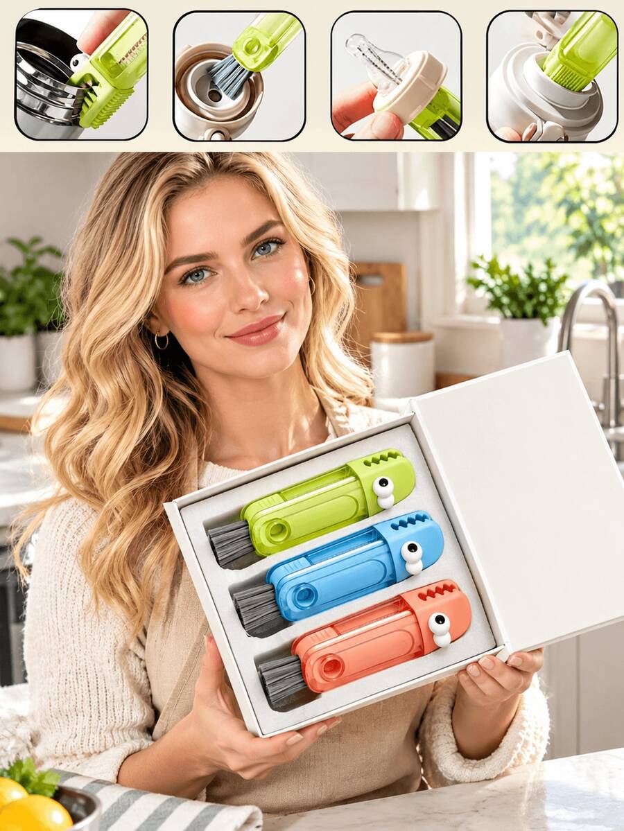3-In-1 Cup Lid Cleaning Brush Set, Multi-Function Water Bottle Cleaning Brush, Portable Travel Bottle Cleaning Brush, Designed For Cleaning Narrow Spaces And Crevices In Home Kitchen, Kitchen Gadget, Holiday Gift