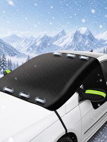 Magnetic Car Windshield Snow Cover With Mirror Pocket & Reflective Strip, Thick Anti-Ice Frost Snow Shield, 3-Side Window Coverage, All Weather Sun Shade, Universal Auto Winter Exterior Protector For Sedan SUV - A - View 2