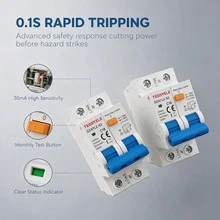 DZ47LE-63 RCBO 2P 剩餘電流斷路器 30mA 230V C16/C20/C32 過載短路漏電保護 微型斷路器 CE 認證 - 藍色 - 查看 1