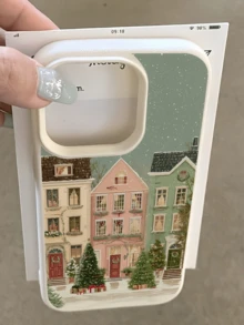 1pc White Christmas Fairy Tale Street Personalized Minimalist Anti-Drop Soft TPU Phone Case Full Coverage Stain Resistant Protective Shell Compatible With Apple 18 17 16 15 14 13 12 11 Pro Max Air And Series - Multicolor - View 2