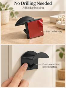 10pcs No-Drill Plastic Wall Mounted Baseball Cap Storage Hooks, Minimalist Home Style Black/White Optional Curved Wide Tray Double Layer Hanging Point Design Baseball Cap Jewelry Headphone Multi-Function Storage Rack, Suitable For Entryway Bedroom Closet All Season Storage - Set - View 7