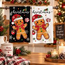 2/4/6 pcs Serbet Dapur Natal Motif Gingerbread Man, Set Handuk Dapur Natal - MultiWarna - View 2
