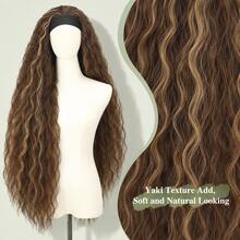 32 Inch Long Wavy Headband Wigs For Black Women, Synthetic Half Wig No Glue No Lace Front, Highlight Brown Heat Resistant Curly Hair For Daily Cosplay Party - Brown Highlight - View 6