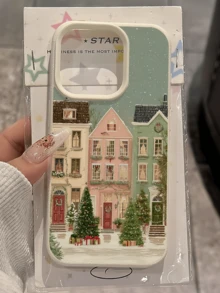 1pc White Christmas Fairy Tale Street Personalized Minimalist Anti-Drop Soft TPU Phone Case Full Coverage Stain Resistant Protective Shell Compatible With Apple 18 17 16 15 14 13 12 11 Pro Max Air And Series - Multicolor - View 3