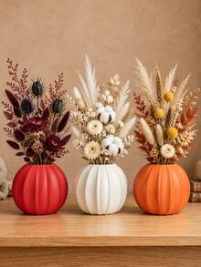 1pc 5.71 Inch Pumpkin Shaped Vase, Plastic Material, Red/Orange/White Smooth Round Striped Design, Lightweight Shatterproof Decorative Vase, Suitable For Reed Grass, Dried Flowers And Artificial Flowers, Autumn Tabletop Centerpiece And Home Decor - Multiple Styles - View 10