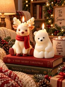 Christmas Reindeer & Polar Bear Silicone Molds, 3D Flower Decorated Fawn And Sitting White Bear Figurine Molds, Flexible Craft Molds For Candle Making, Resin Art, Christmas Table Decor DIY Project - Christmas Mold - View 5