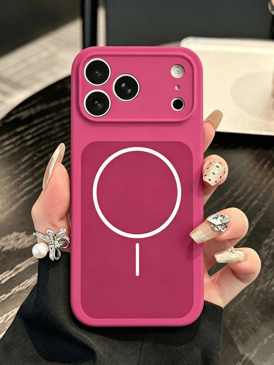1pc Silicone Phone Case Compatible With 18Pro Max 18Pro 17Pro Max 16 15 14 Pro Max Plus, Minimalist Siliconer Shockproof Anti-Drop Slim Protective Cover - Dragon Fruit - View 1