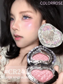 COLORROSE 4.2g 女孩夢幻系列月亮面紗高光，附鏡子，閃亮亮片高光，美妝提亮，腮紅與高光二合一，輕盈絲滑軟烤粉，水光透亮光澤，可疊加顯色 - CR240 蜜桃粉 - 查看 2