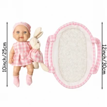 Exquisite Plaid Baby Cradle And Doll Set, Includes Portable Carrying Basket, Baby Doll, Clothes, Hat, Socks And Rabbit Doll - Perfect Birthday/Thanksgiving/Christmas Gift For Children - Multicolor - View 3