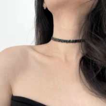 1pc Fashionable Minimalist Versatile Personalized Handmade Beaded Magnetic Choker Iridescent Neck Strap Necklace Women Accessory Decoration Suitable For Daily Wear - Black - View 1
