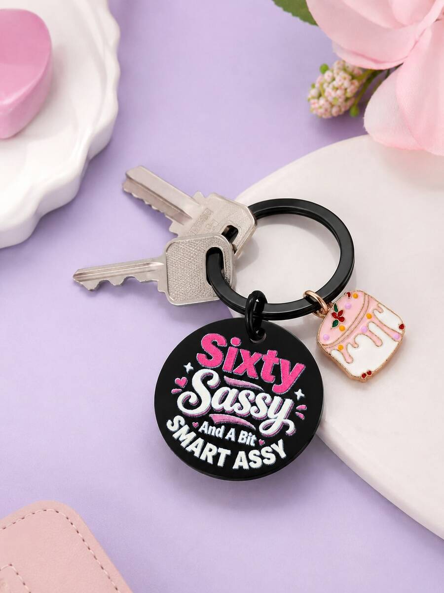 1pc/3pcs 60th Birthday Keychain For Women, Sixty Sassy Black Bag Charm With Pink Cake Pendant, Milestone Keepsake, Birthday And Christmas Gift