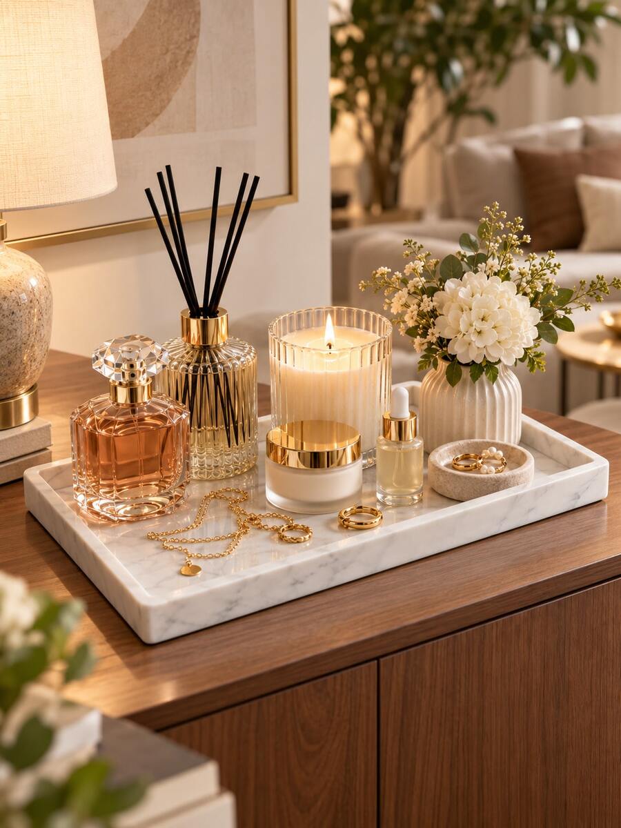 1pc Fashionable Large Rectangular Storage Tray, Suitable For Fragrance, Jewelry, Skincare Products, Candles And Fragrance Bottles, Elegant Home Decor, Applicable For Vanity Table, Dressing Cabinet And Bathroom Countertop, Wedding, Bridesmaid Gift, Room Decoration, Jewelry Storage, Home Decor, Bathroom Decor - Multicolor - View 1