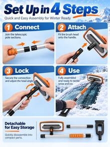 1pc 3-In-1 Extendable Car Snow Brush & Ice Scraper, 180° Rotating, 31cm Wide EVA Foam Snow Brush With 70-90cm Telescopic Handle, Detachable Windshield Frost & Ice Removal Tool, Suitable For Sedan, SUV And Truck, Winter Car Accessory, Christmas Gift For Female Drivers - Multicolor - View 5