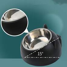 1pc Stainless Steel Elevated Cat Bowl, 2-In-1 Tilted Food & Water Dish With Cute Ear Stand, Neck Protection Design - 100ml - View 9