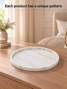 1pc Modern Round White Marble Pattern Storage Tray With High Edges, Can Store Fragrance, Cosmetics, Candles, Aromatherapy Diffuser, Jewelry And Accessories, Suitable For Bathroom Countertop, Vanity, Entryway Table Or Coffee Table, Clutter Storage Tray, Home Storage, Desktop Decoration - Multicolor - View 10