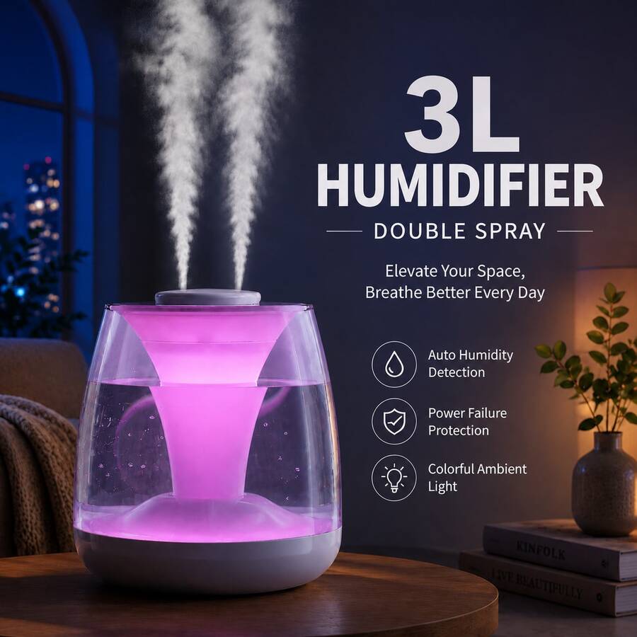 3L大容量雙噴霧加濕器，靜音加濕器附夜燈，USB介面，大霧量輸出，聖誕萬聖節節日禮物 - Mist - 查看 1