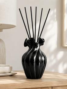 1pc Black & White Wavy Edge Ribbed Ceramic Vase Reed Diffuser Bottle, Decorative Fragrance Container, Modern Minimalist Twisted Vertical Stripe Design, Suitable For Home Living Room Bedroom Bathroom Vanity Countertop Decor, Decorative Ornament Centerpiece Gift - Multicolor - View 3