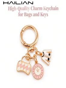 HAILIAN 1pc Alloy Material Watch Bag Clothing Women's Bag Pendant Car Keychain Key Chain Best Friend Couple Gift Small Present Suitable For Women's Keychain Bag Matching - Pink - View 2